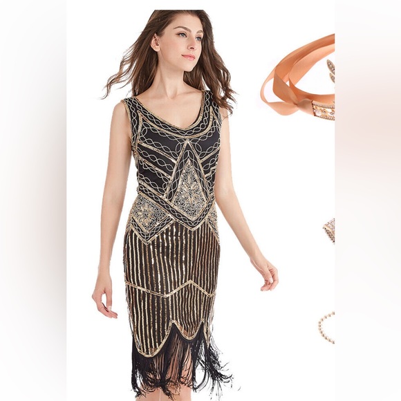 Deluxe Ladies 20s 1920s Roaring Flapper Costume Sequin Gatsby 20's Fancy Dress - Foto 3